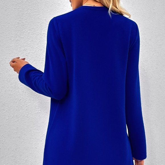 Blue Casual Womens Solid Open Front Coat - Picture 2 of 5